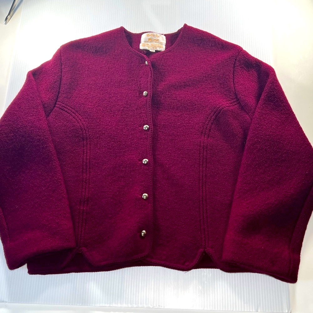 Vintage Tally-Ho Burgundy Wool Lady Cropped Jacket Cardigan/ 14